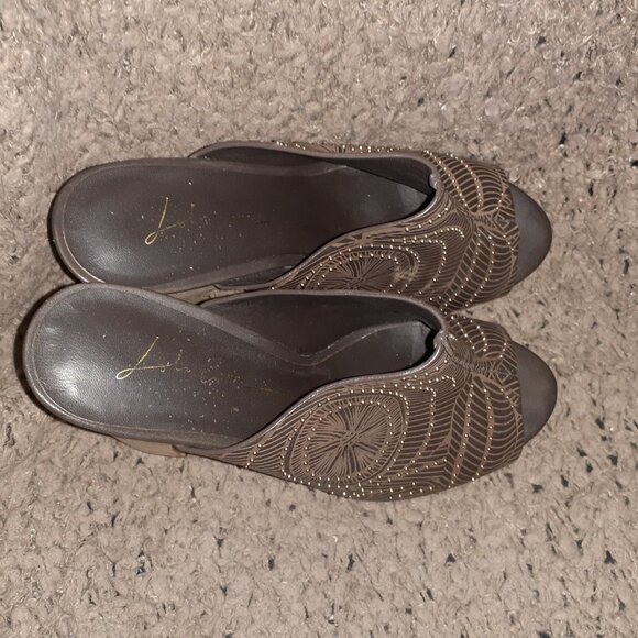 LOLA CRUZ-Cork Platform-Brown Leather/Mini Studded Clogs-Boho-Sz 39-Near Mint - Picture 8 of 9